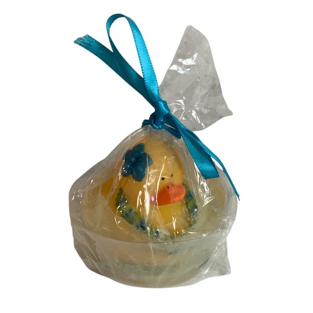 Natural Glycerine Soap‎ Molded With Yellow Duck & Blue Bow 3" USA Clearly Fun